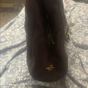 Coach Dark Leather Tote with Gold Logo
